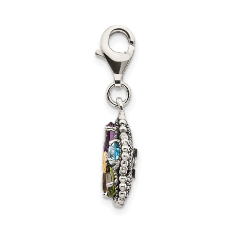 14k Two-Tone Gold Floral Charm Pendant with Amethyst and Citrine
