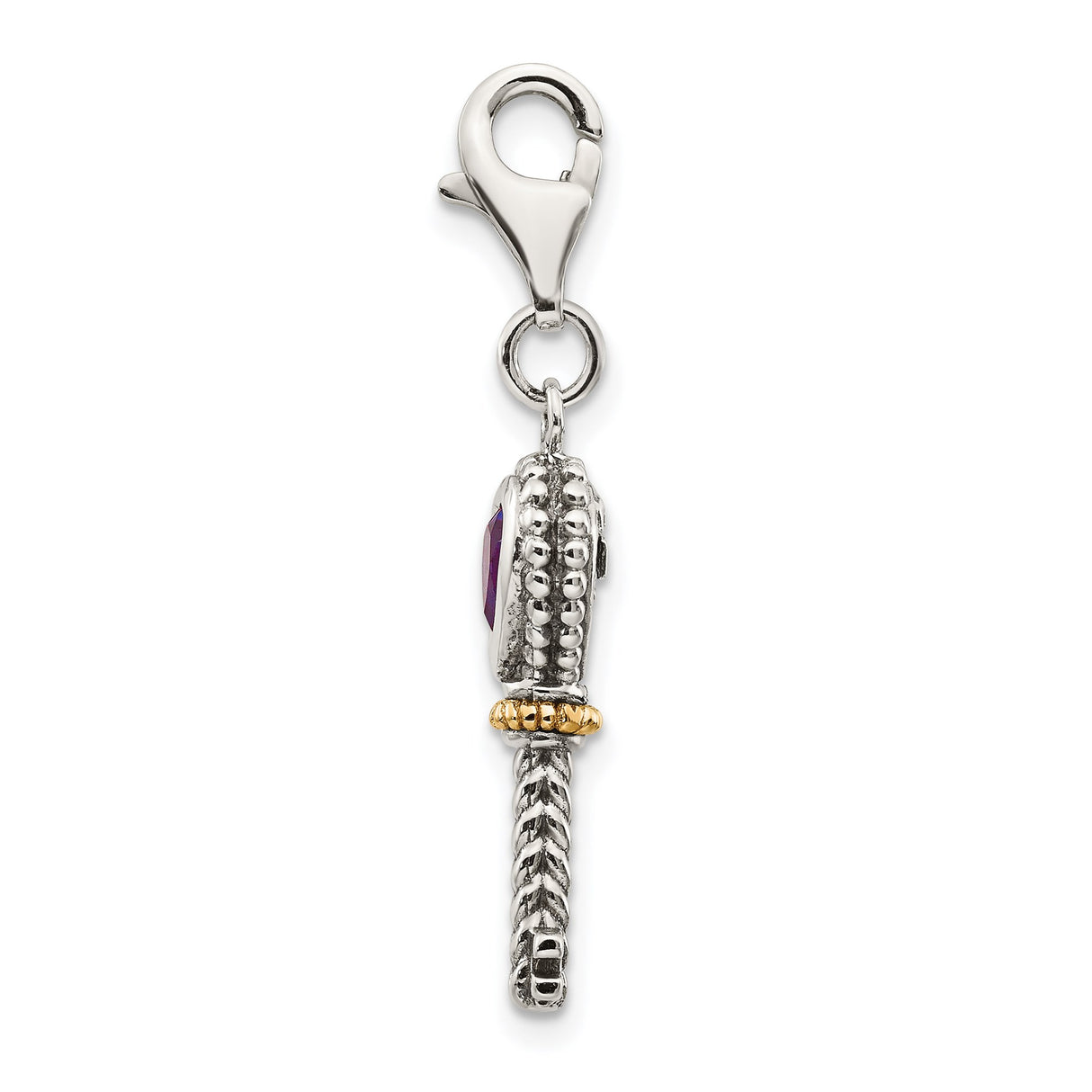 14k Multi-Tone Gold and Sterling Silver Heart Key Pendant with Amethyst