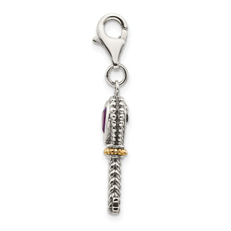 14k Multi-Tone Gold and Sterling Silver Heart Key Pendant with Amethyst