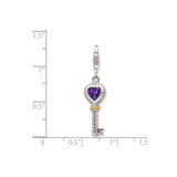 14k Multi-Tone Gold and Sterling Silver Heart Key Pendant with Amethyst