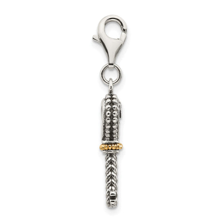 14k Gold and Sterling Silver Key Pendant with Heart-Shaped Swiss Blue Topaz, Braided Love Design