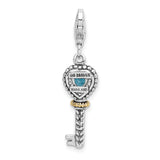 14k Gold and Sterling Silver Key Pendant with Heart-Shaped Swiss Blue Topaz, Braided Love Design