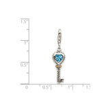 14k Gold and Sterling Silver Key Pendant with Heart-Shaped Swiss Blue Topaz, Braided Love Design