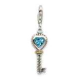14k Gold and Sterling Silver Key Pendant with Heart-Shaped Swiss Blue Topaz, Braided Love Design