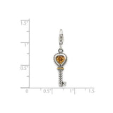 14k Two-Tone Gold Key Pendant with Heart-Shaped Citrine and Rope Detail