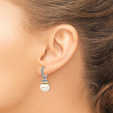 14k Two-Tone Yellow Gold Drop Earrings with Diamond and White Freshwater Pearls, Ornate Design