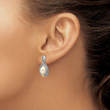 14k Yellow Gold and Sterling Silver Drop Earrings with Oval Pearl Teardrop Design