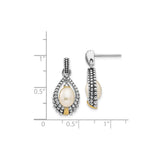 14k Yellow Gold and Sterling Silver Drop Earrings with Oval Pearl Teardrop Design