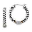 14k Yellow Gold Hoop Earrings with Diamond Pavé, Two-Tone Curb Chain Design for Women