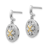 14k Yellow Gold and Sterling Silver Drop Earrings with Diamond, Floral Filigree Vintage Design