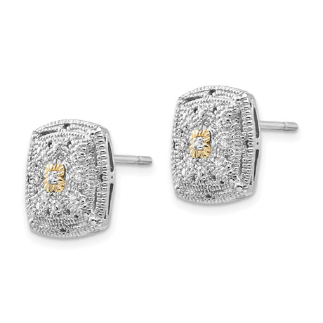Two-Tone 14K Gold Silver Floral Diamond Stud Earrings
