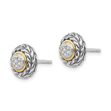 14k Yellow Gold Stud Earrings with Diamond Clusters and Braided Rope Design