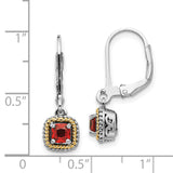 14k Yellow Gold and Sterling Silver Dangle Earrings with Garnet, Rope Border and Filigree Design