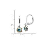 14k Yellow Gold Dangle Earrings with Sky Blue Topaz, Two-Tone Rope and Scrollwork Design