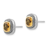 14K Gold Sterling Silver Amber Cushion Stud Earrings