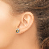 14K Gold Sterling Silver Amber Cushion Stud Earrings