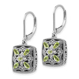 14k Yellow Gold Dangle Earrings with Peridot and Diamond, Floral Filigree Vintage Style