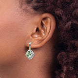 14k Yellow Gold Dangle Earrings with Prasiolite, Two-Tone Filigree Floral Vintage Style