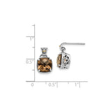 14k Two-Tone Yellow Gold Dangle Earrings with Cushion Cut Smoky Quartz, Vintage Twisted Rope Design