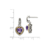 14k Yellow Gold and Sterling Silver Heart Dangle Earrings with Amethyst, Rope and Beaded Design