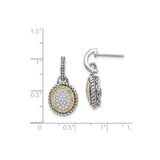 14k Yellow Gold Sterling Silver Dangle Earrings with Diamond, Twisted Rope Detail, Vintage Style