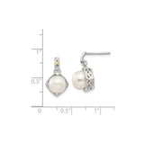 14k Yellow Gold Drop Earrings with White Cultured Pearls and Diamond Accents, Vintage Style
