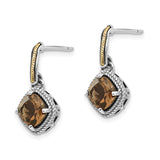 14k Yellow Gold Dangle Earrings with Smoky Quartz, Rope Bezel Setting and Filigree Detail