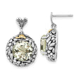 14k Yellow Gold and Sterling Silver Earrings with Prasiolite, Leaf and Vine Motif, Bee Accent