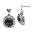14k Yellow Gold and Sterling Silver Dangle Earrings with Black Onyx, Floral Vine Design