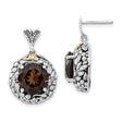 14k Yellow Gold and Sterling Silver Earrings with Smoky Quartz, Leaf and Vine Motif