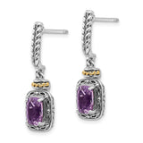 14k Yellow Gold and Sterling Silver Drop Earrings with Amethyst, Rope and Beaded Accents
