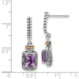 14k Yellow Gold and Sterling Silver Drop Earrings with Amethyst, Rope and Beaded Accents