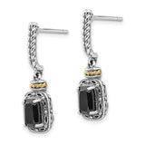 14k Two-Tone Yellow Gold Dangle Earrings with Black Onyx, Vintage Rope Design