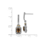 14k Yellow Gold Dangle Earrings with Rectangular Smoky Quartz, Two-Tone Vintage Rope Accents