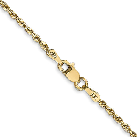 14K Yellow Gold 1.85 mm Rope Chain Necklace, Polished alternate angle