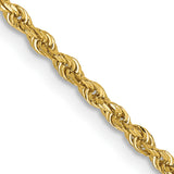 14K Yellow Gold 2 mm Rope Chain Necklace, Polished detail view