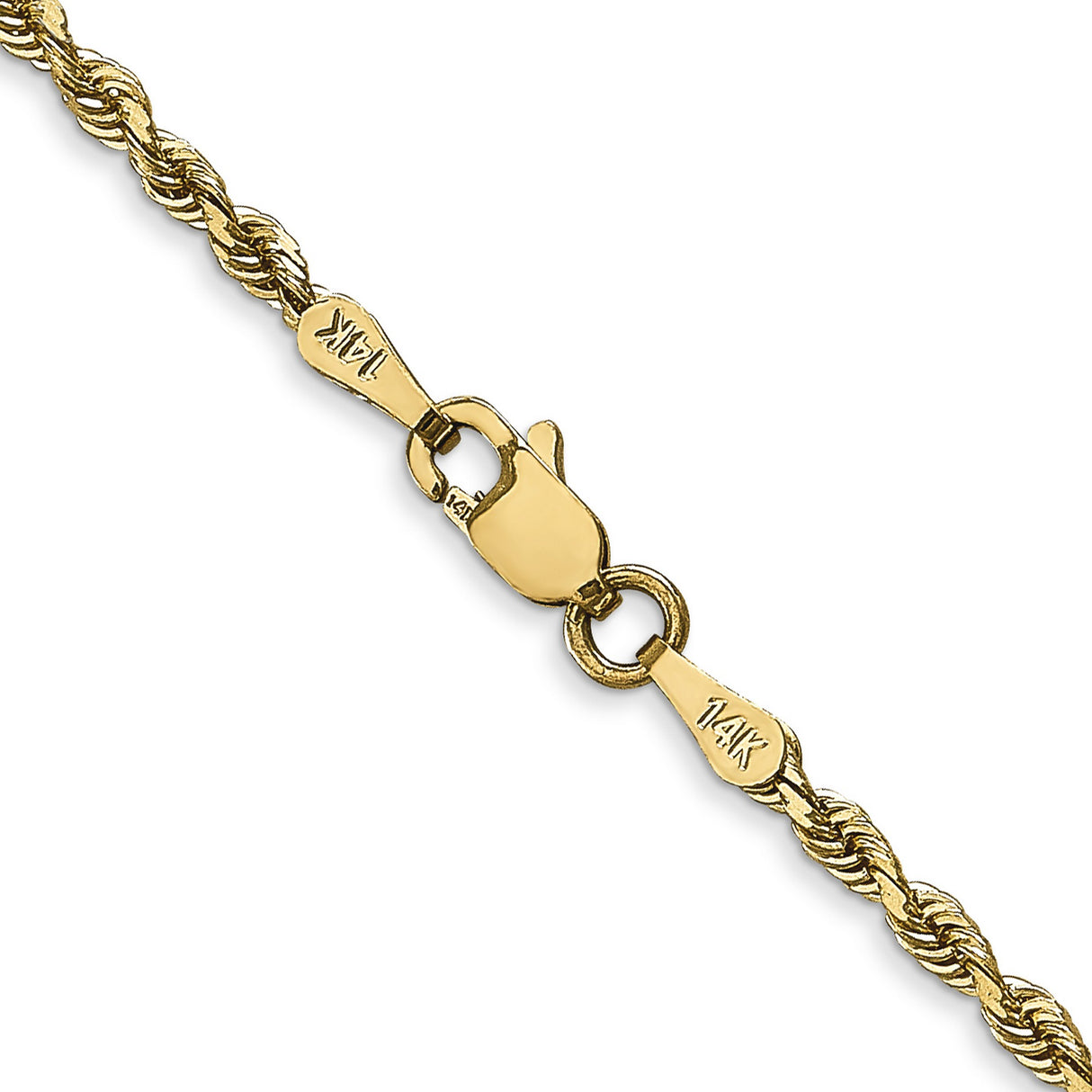 14K Yellow Gold 2.25 mm Rope Chain Necklace, Polished alternate angle