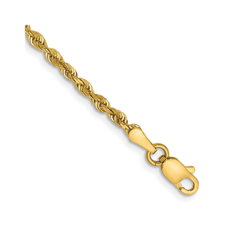 14K Yellow Gold 2.25 mm Rope Chain Bracelet, Polished