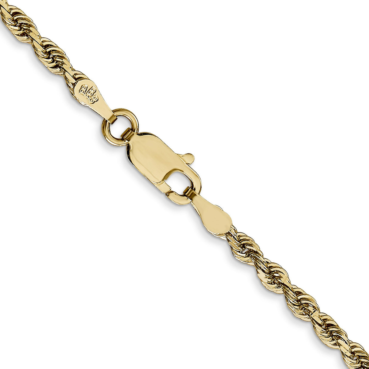 14K Yellow Gold 2.75 mm Rope Chain Necklace, Polished alternate angle
