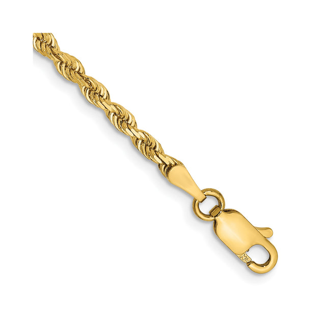 14K Yellow Gold 2.75 mm Rope Chain Bracelet, Polished