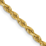 14K Yellow Gold 2.75 mm Rope Chain Necklace, Polished detail view