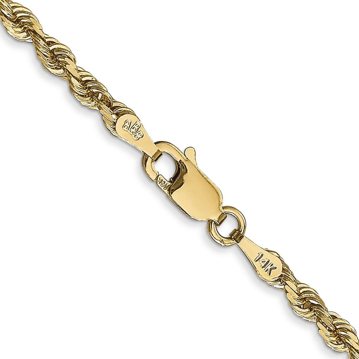 14K Yellow Gold 3 mm Rope Chain Necklace, Polished alternate angle