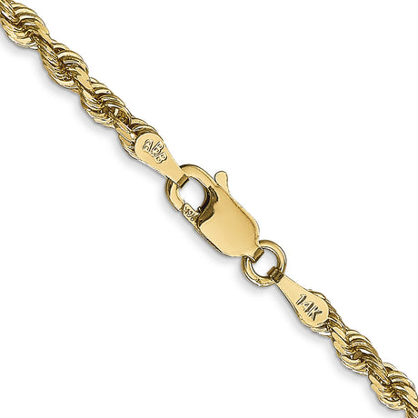 14K Yellow Gold 3 mm Rope Chain Necklace, Polished alternate angle