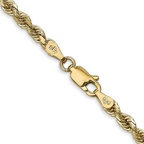 14K Yellow Gold 3.35 mm Rope Chain Necklace, Polished alternate angle