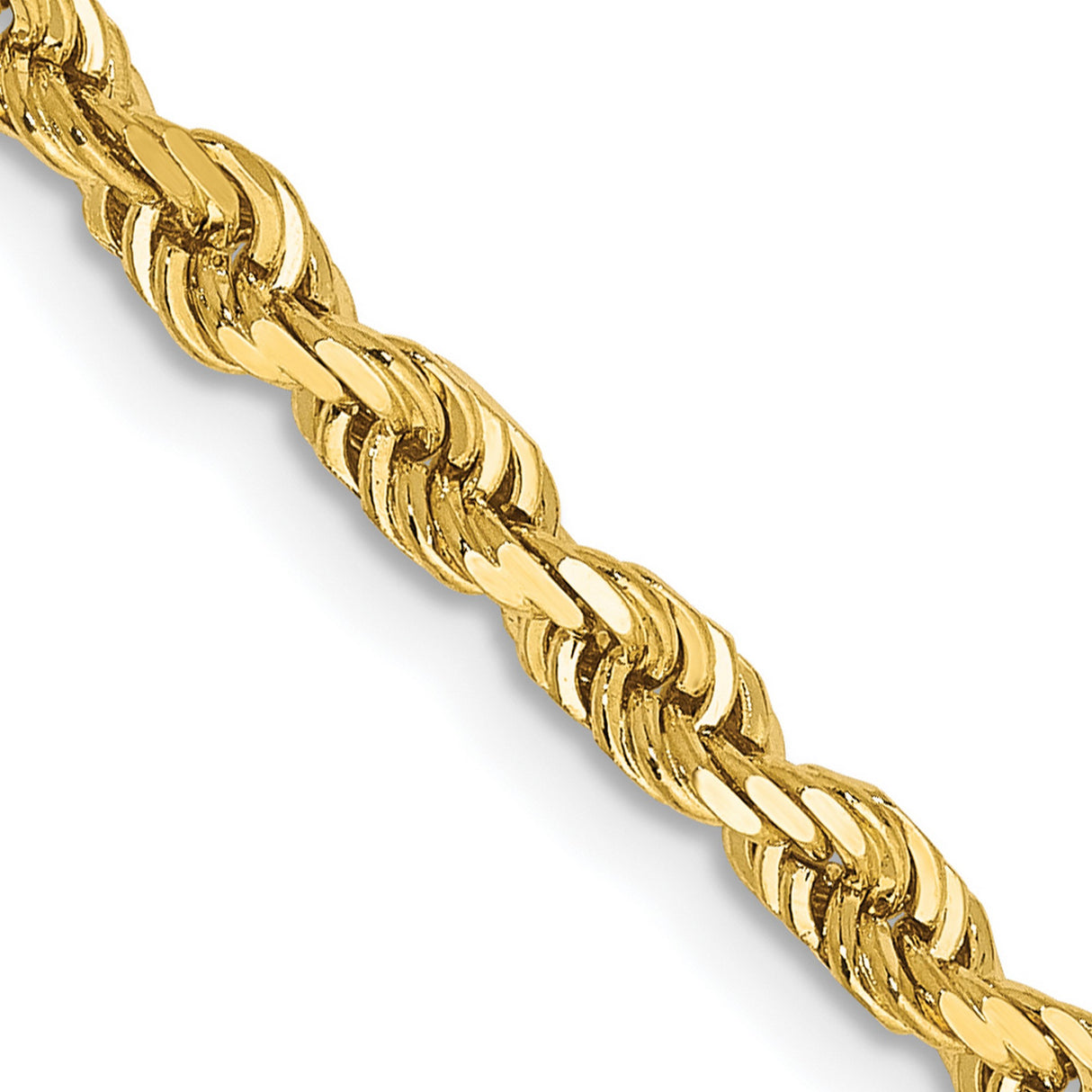 14K Yellow Gold 3.35 mm Rope Chain Necklace, Polished detail view