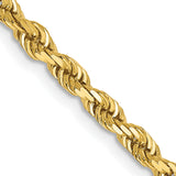 14K Yellow Gold 3.35 mm Rope Chain Necklace, Polished detail view