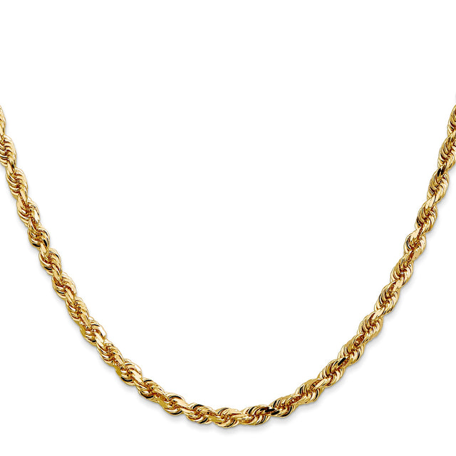 14K Yellow Gold 4 mm Rope Chain Bracelet, Polished