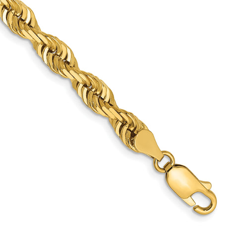 14K Yellow Gold 5 mm Rope Chain Bracelet, Polished alternate angle