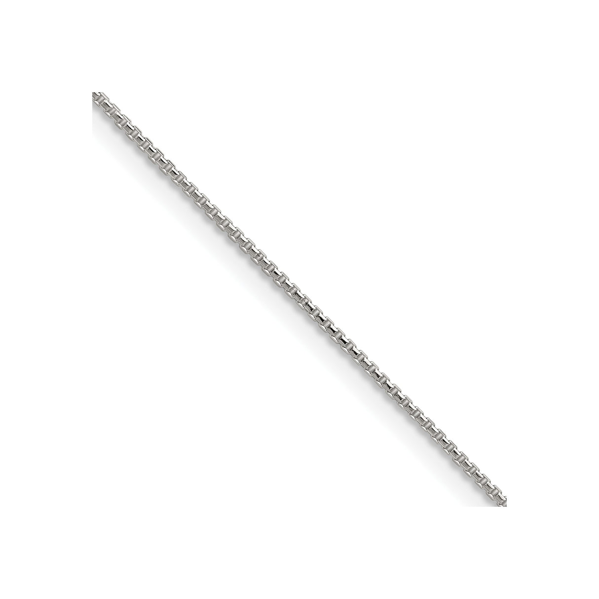 925 White Gold 0.95 mm Box Chain Necklace, Polished detail view