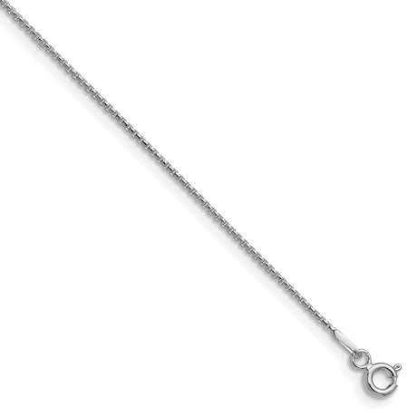 925 White Gold 0.95 mm Box Chain Necklace, Polished